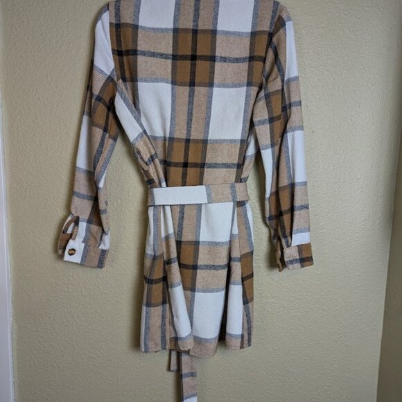 Plaid Single Breasted Belted Shirt Dress Size Large - Picture 6 of 6